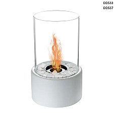 Бяла декоративна кръгла камина на биоетанол с бели камъни – DD533/7